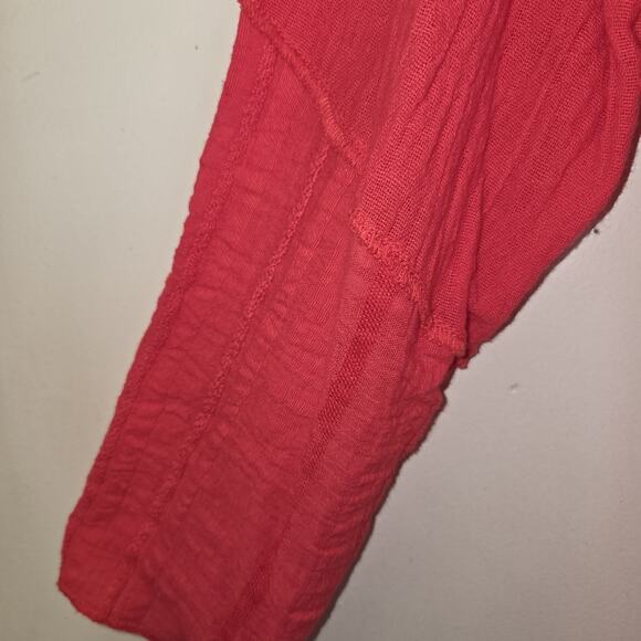 Saint Germain Paris Red Blouse Top XL Crinkled Gauze Lagenlook VTG 90s Button Up - Picture 5 of 16